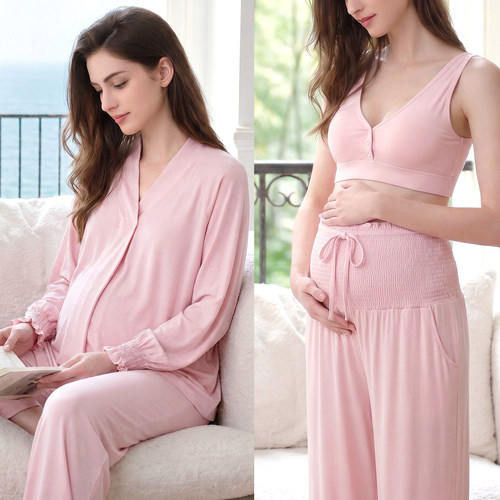 【带头巾】凉感竹纤维月子服春夏季薄款产后产妇孕妇哺乳喂奶睡衣