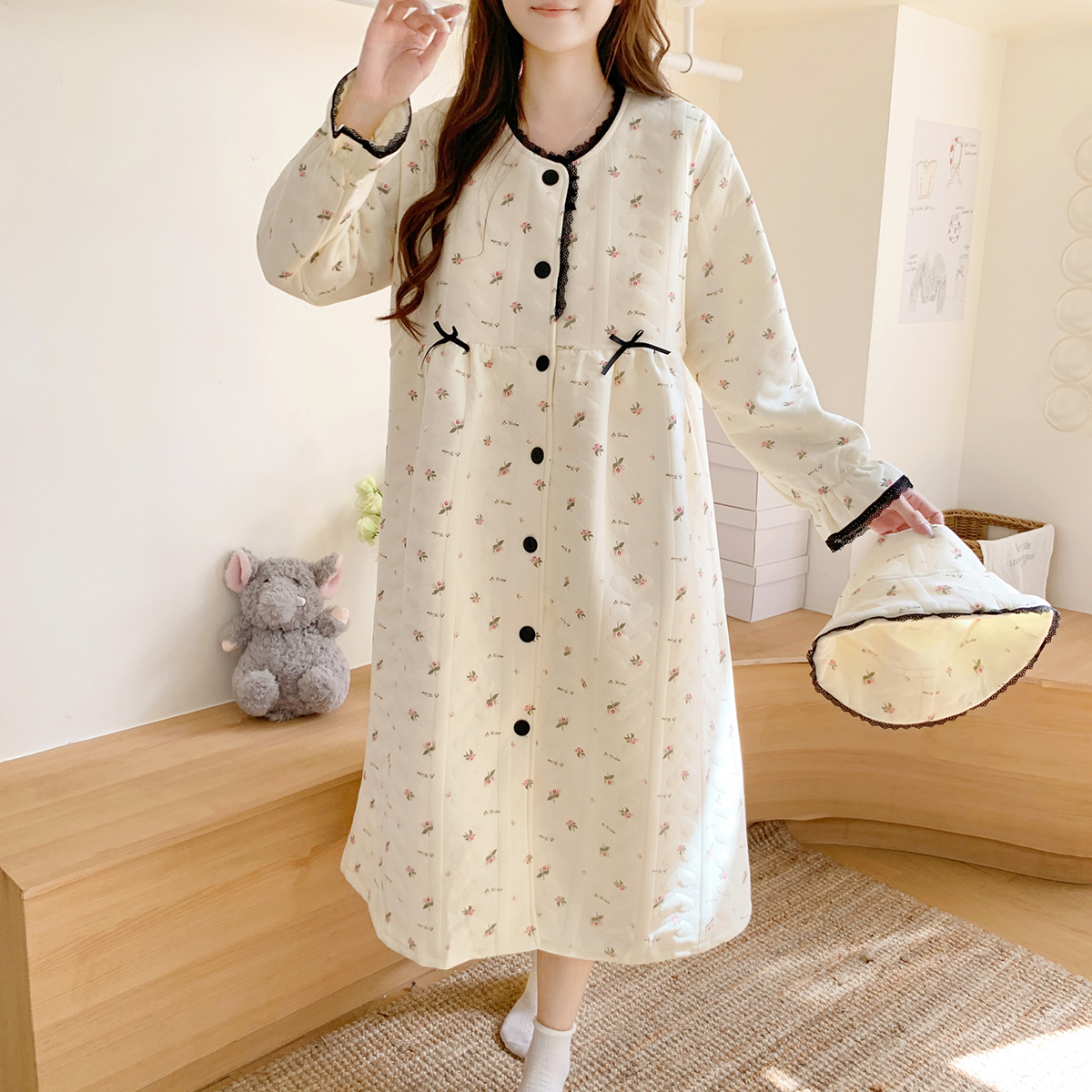 秋冬空气棉孕产睡裙产后产妇产检待产裙保暖孕妇睡裙喂奶家居服