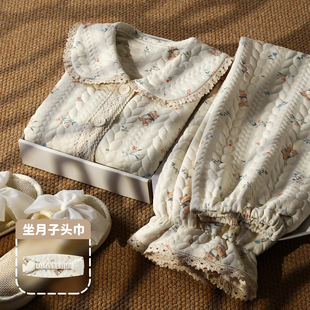 秋冬季保暖空气棉公主风夹层月子服加厚孕妇产前产后孕妇哺乳睡衣