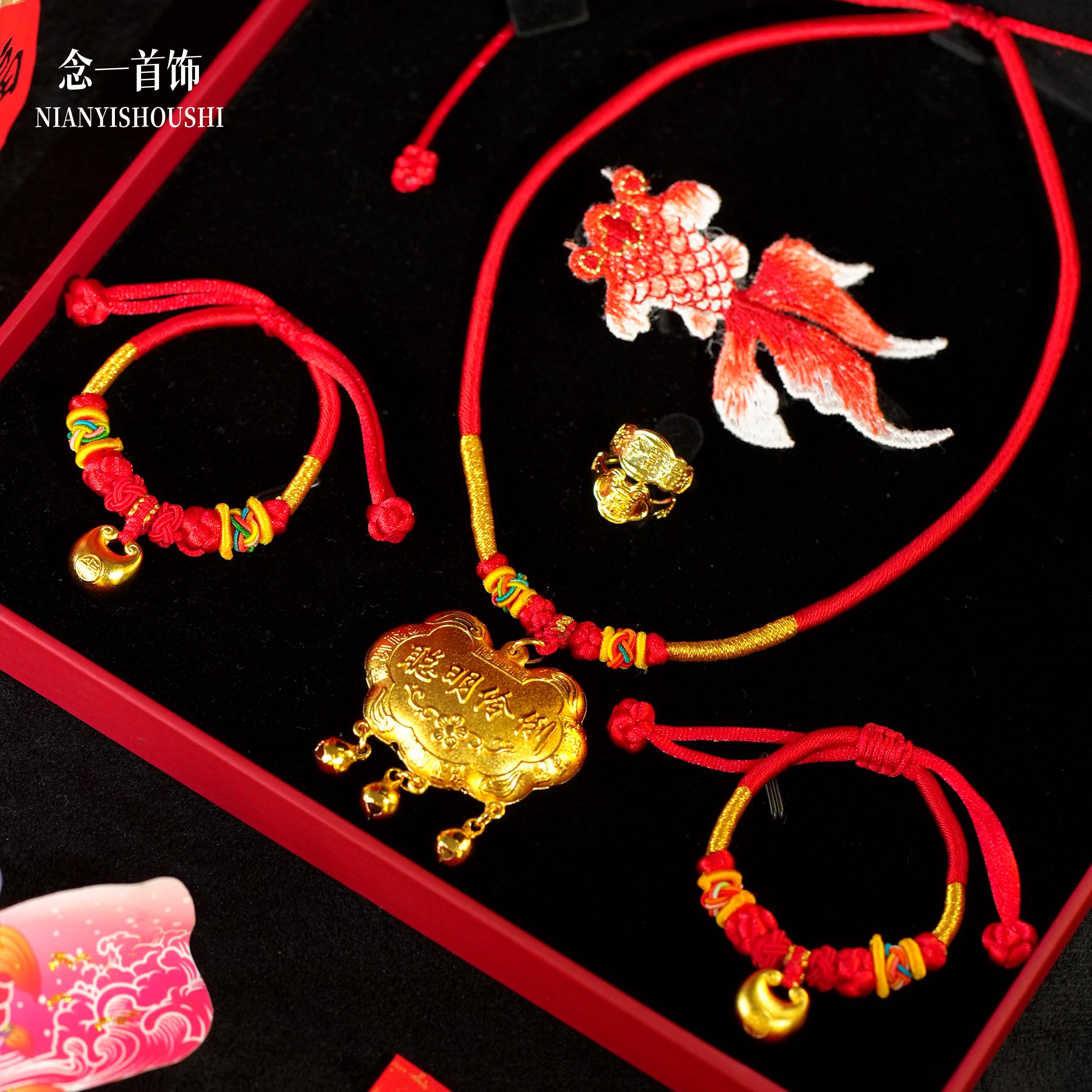 铜镀金古法黄金色如意锁项链宝宝锁聪明伶俐健康平安锁包满月周岁