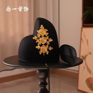 镀金汉服男生新郎状元帽簪花乌纱凉帽镶嵌金花复刻簪子首饰