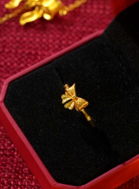 古法沙金蝴蝶结开口戒指女2026新款爆款小众指环轻奢高级感日常