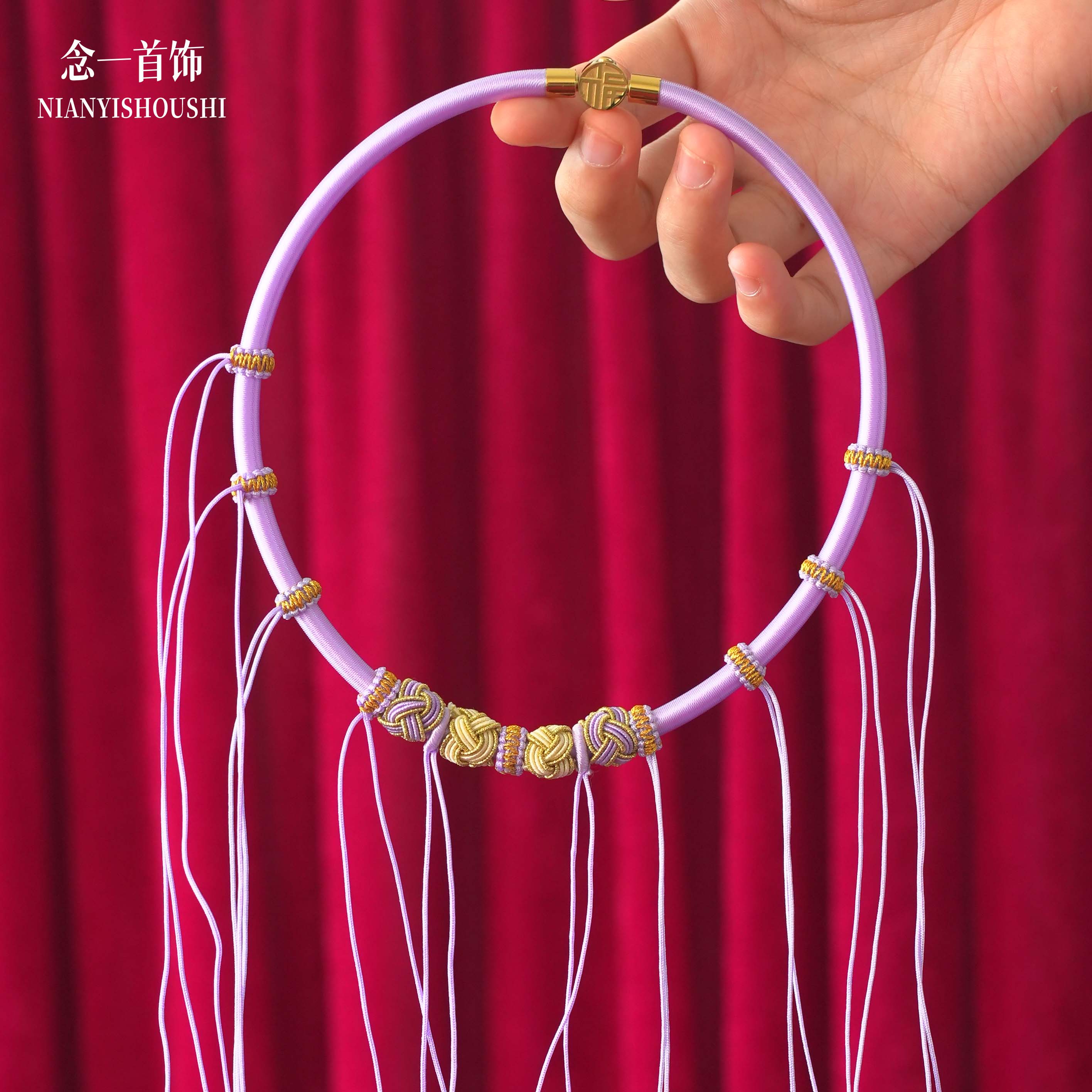 宝宝婴儿百天周岁生日抓周拍照戴金编绳儿童平安锁项圈编织多挂