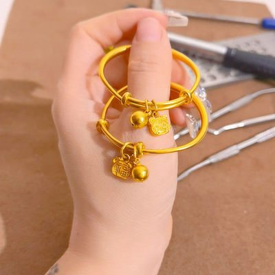 铜镀金宝宝手镯铃铛婴儿满月百天小孩周岁纪念品礼物摄影