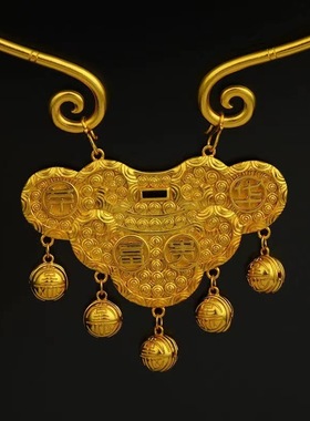 铜镀金平安锁项链平安锁福字婚嫁项圈荣华富贵璎珞古风福字平安锁