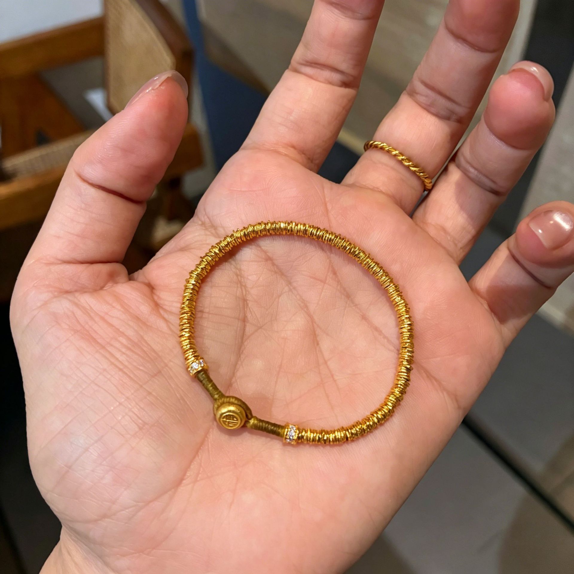 古法吉祥传承锤纹转运金色盘缠钱串子手串手链男女情侣饰品礼物