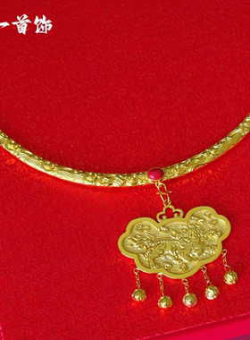 铜镀金宫锁虎狮项圈宫廷汉服配饰中式婚礼项链镶珍珠项圈璎珞明制