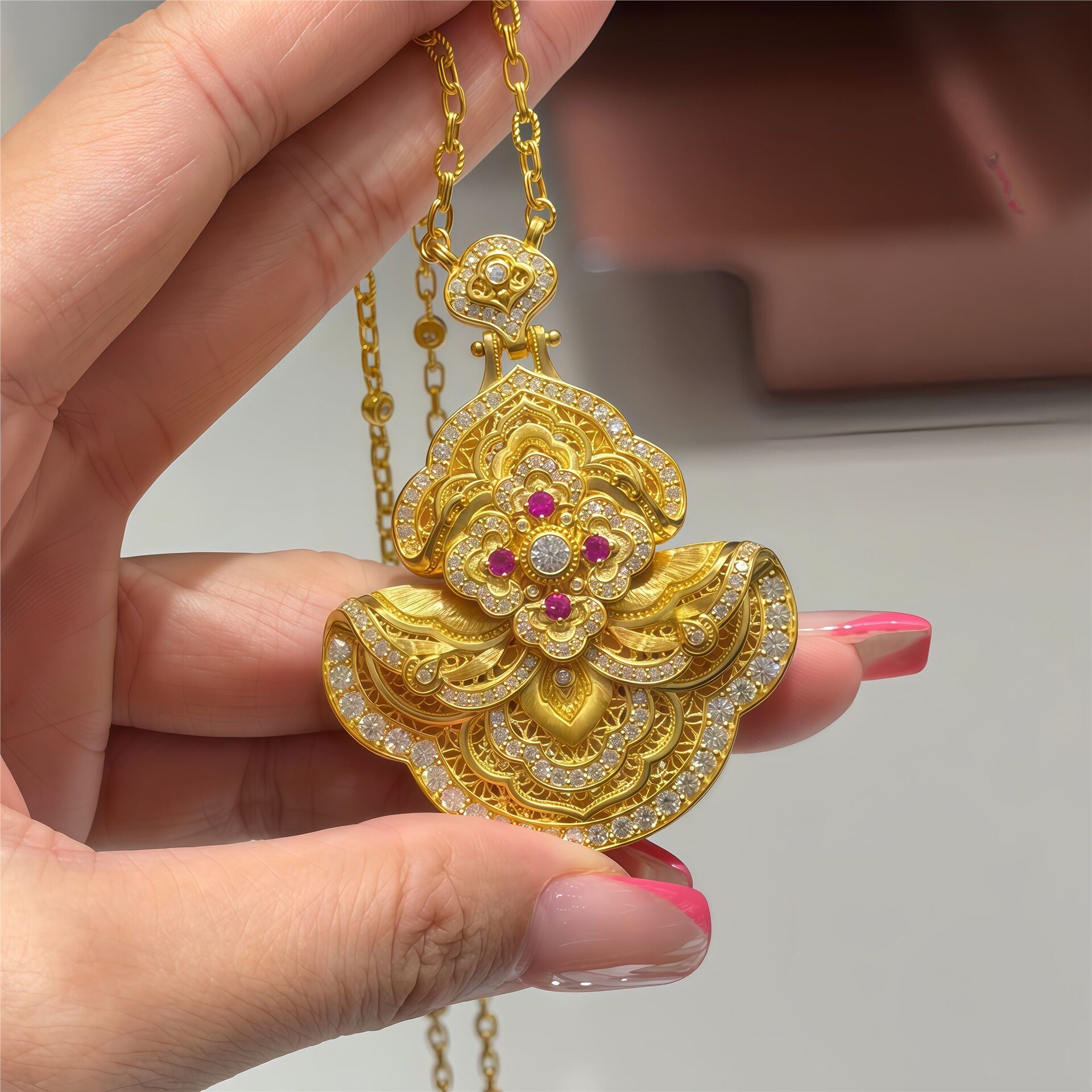 古法黄金色花团锦簇花花戒指镶嵌锆石时尚可调节气质百搭精致指环