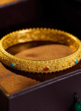 新款手镯女镂空花丝珐琅镯子时尚气质百搭婚庆饰品手饰女