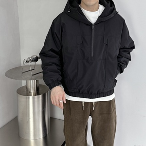2023冬季羽绒服连帽黑色杏色冬装拉链设计潮流韩版潮流宽松休闲