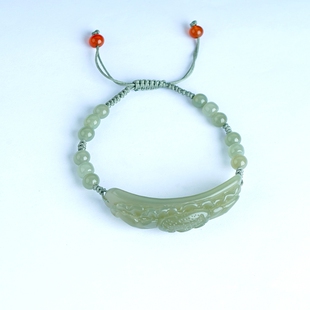 新疆天然和田玉冰晴水手链女款莲花手串手牌编织款手链天然真玉