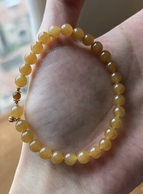 和田玉手串黄金糖圆珠6mm单圈设计款复古简约天然玉石手链