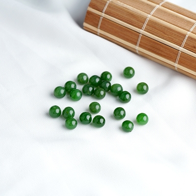 无黑点和田玉珠子碧玉散珠子单珠diy配饰 圆珠耳钉耳饰吊坠锁骨链