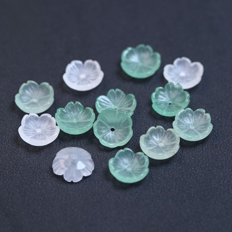 10mm东陵玉金丝玉白玉中孔五瓣花小花朵 DIY饰品配饰