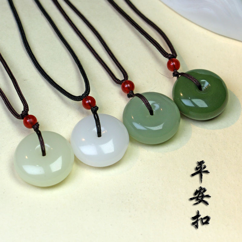 阿富汗玉石貔貅吊坠招财平安扣项链男女情侣挂件可调节复古情侣