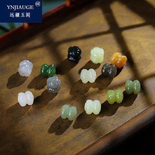 天然和田玉并蒂莲桶珠双头莲花转运珠路路通多宝并蒂莲diy手链