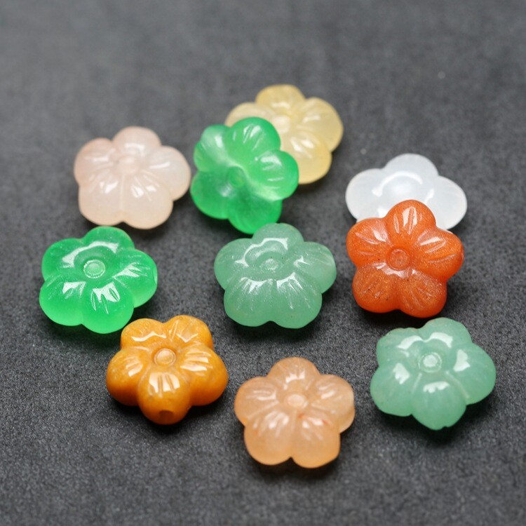 14mm天然东陵玉金丝玉白玉通孔五瓣花梅花背云DIY手链项链耳环配