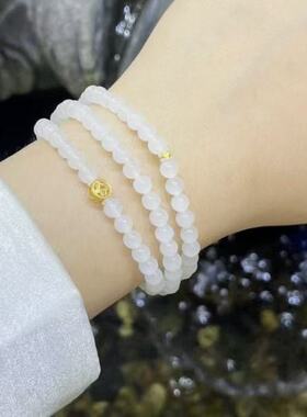 天然和田玉白玉冰润108卡5mm设计款简约多圈手串项链女生手链