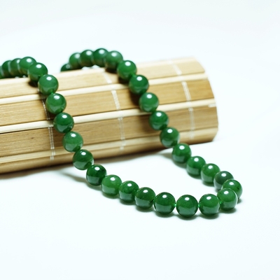 和田玉8mm珠链女款碧玉项链天然玉石菠菜绿颈饰珠宝礼物妈妈链子