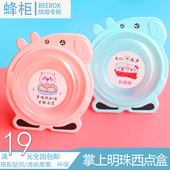 包邮 厂家直销烘焙蛋糕盒子透明卡通塑料包装 盒甜点便当盒带勺50个