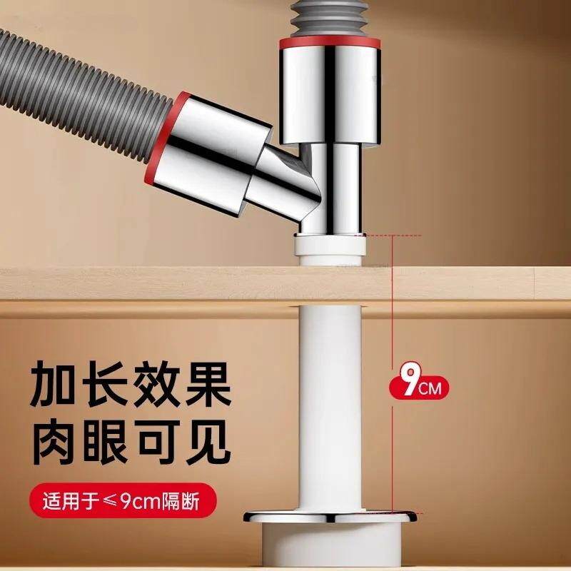 阳台洗衣机下水三通加长加高洗手盆排水管道地漏防反水三头通接头