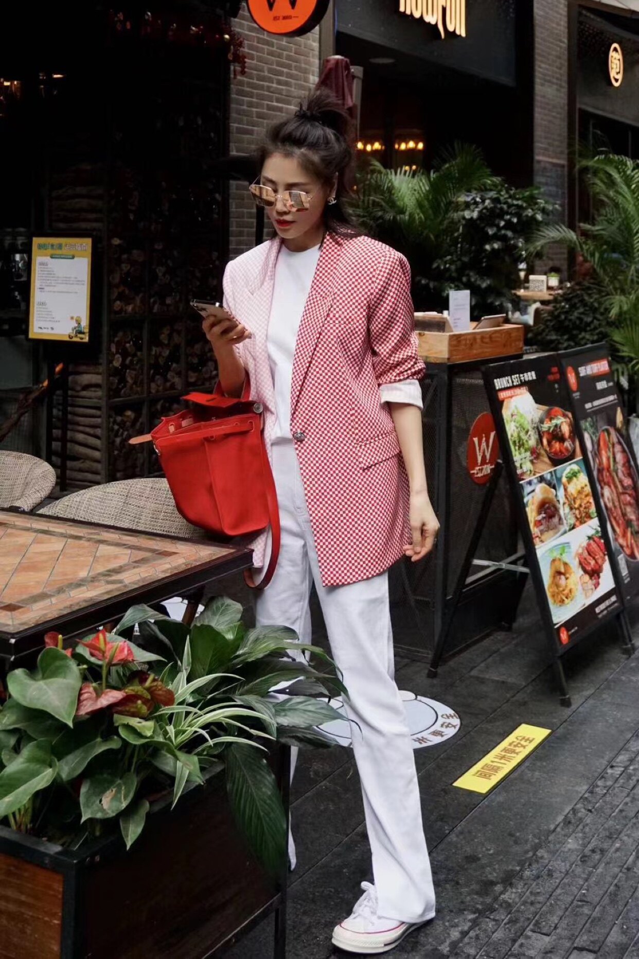 上货店设计师款格子长袖一粒扣纽西装