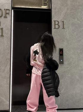 DQ+秋冬新款美式复古多巴胺色摇粒绒休闲运动穿搭加绒裤子女秋冬