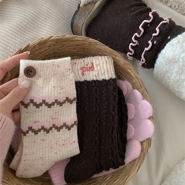 冬日热可可加厚条纹保暖羊毛点子学院风秋冬韩版复古中筒堆堆袜,女士内衣/男士内衣/家居服,连裤袜/打底袜,淘宝优惠券,粉丝福利购,淘宝优惠卷