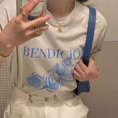 韩系小众无花果印花短袖T恤女
