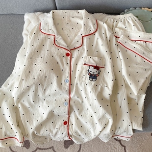 云朵纯棉纱布长袖 胖MM睡衣女春秋季 日系HelloKitty可爱卡通家居服