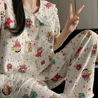 大码睡衣女花边云朵棉三件套装