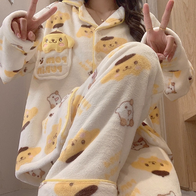 睡衣女卡通加绒加厚法兰绒家居服
