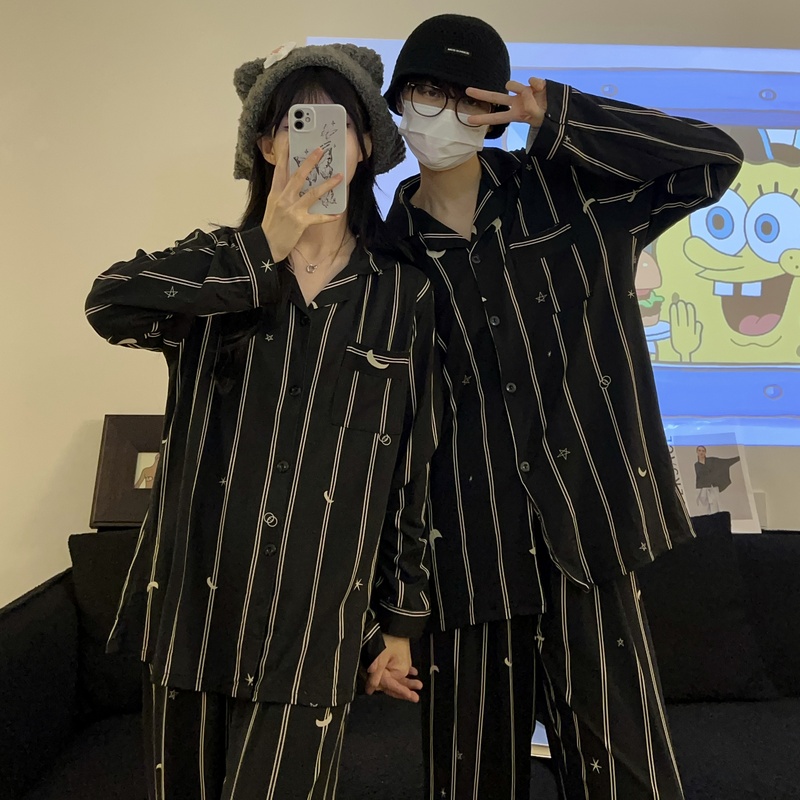 情侣睡衣高级春秋长袖纯棉家居服