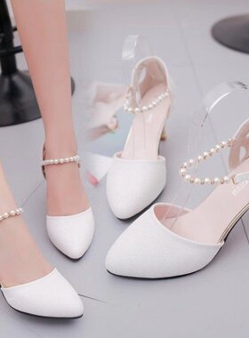 2026夏季新款女鞋中跟(3-5cm)PU单鞋一字式扣带尖头