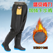 半身棉皮叉裤 加棉下水裤 加长保暖水鞋 加厚高腰胶鞋 冬季 齐腰防水裤