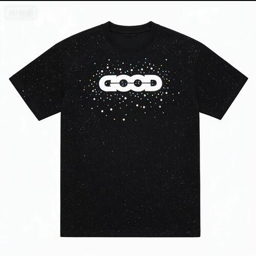 美式高街满天星彩点GOOD印花短袖T恤男女同款设计感ins百搭上衣