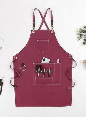 咖啡中餐厅牛仔围裙花艺师奶茶烘焙店工作服日式印字男女围裙