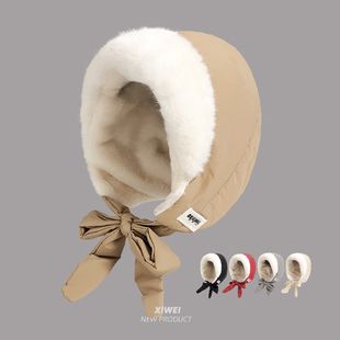 韩国户外雷锋帽女冬季加绒保暖帽子包包两用护耳帽骑车防风飞行帽