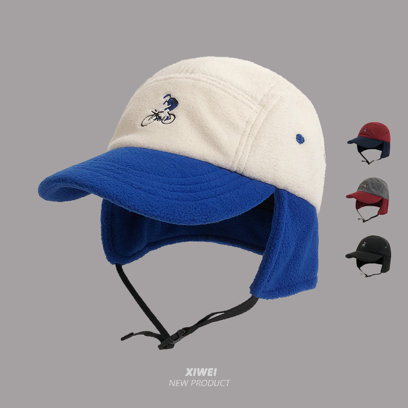 拼色软绒雷锋帽护耳鸭舌帽