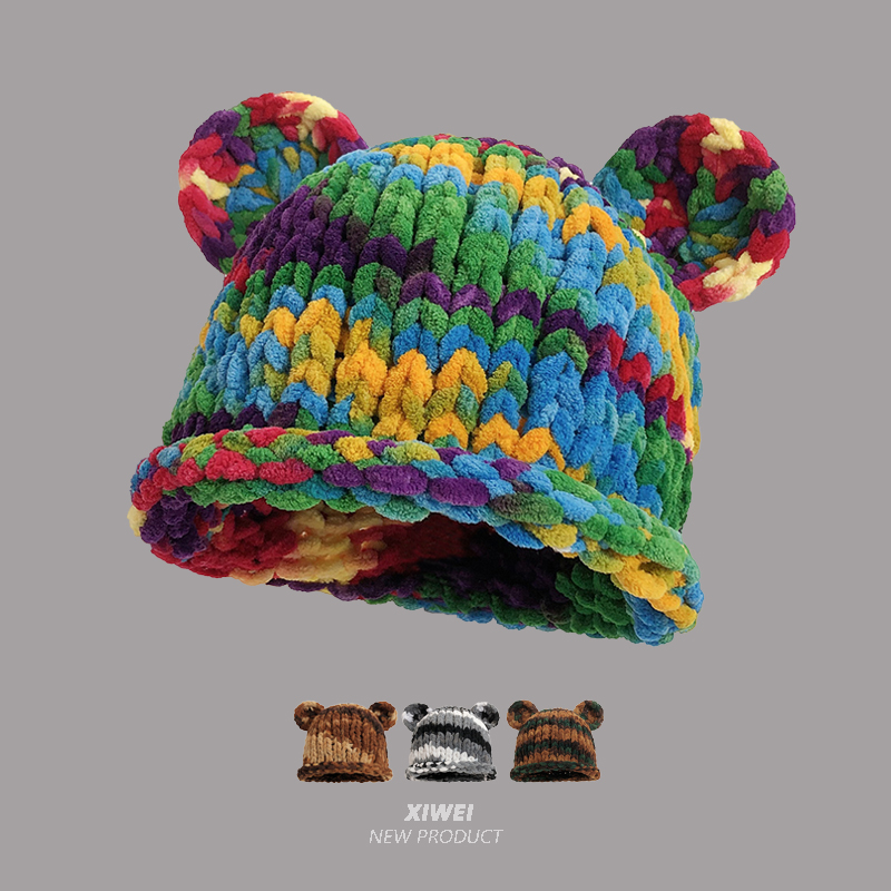 米奇头针织帽子熊耳朵毛线帽