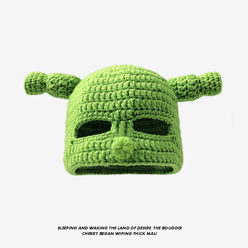 网红怪物史莱克针织绿色毛线帽