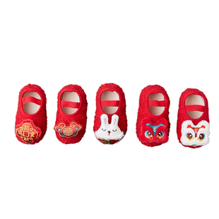 婴儿地板袜秋冬宝宝防滑软底大红周岁学步鞋子加绒加厚保暖新年袜