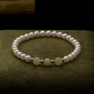 s925纯银天然和田玉施家珍珠三生三世手链女小众设计高级感手饰