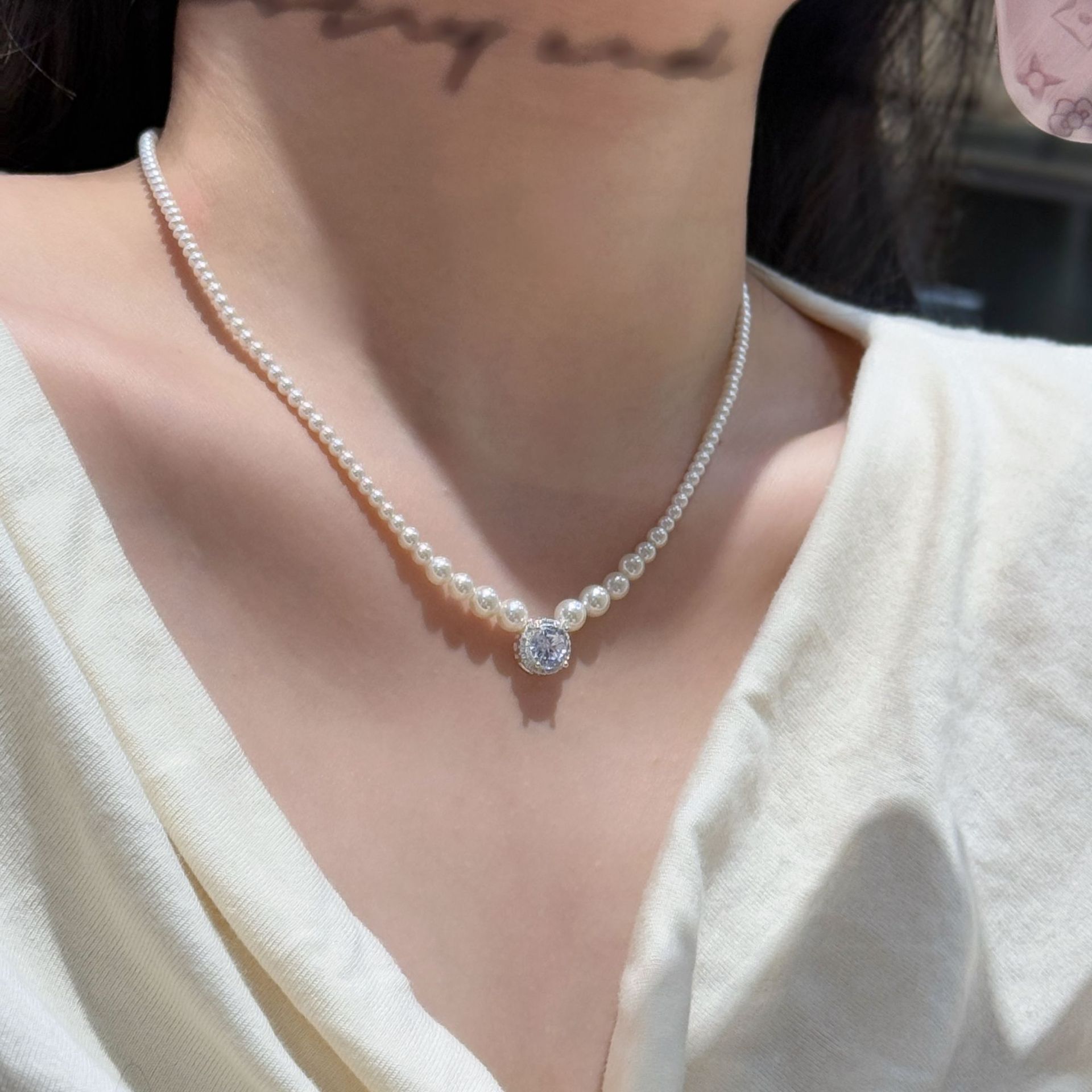 纯银渐变施家珍珠高碳钻项链女轻奢高级感小众设计锁骨链气质百搭