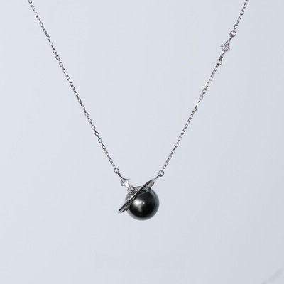 S925纯银小宇宙行星吊坠施家珍珠星球坠落项链个性小众精致锁骨链