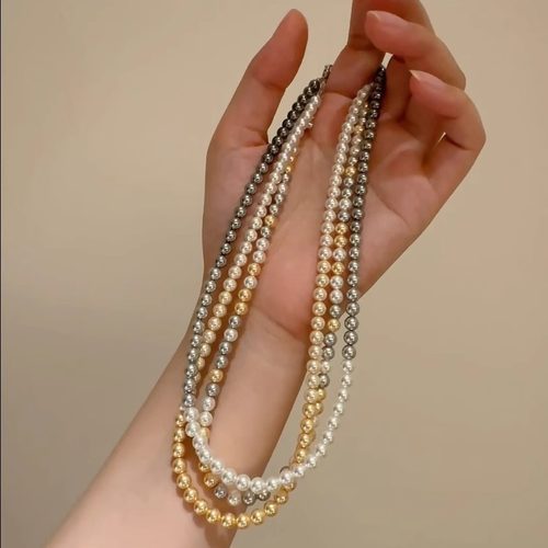 S925纯银糖果色珍珠项链正圆渐变施家混彩彩色珍珠锁骨链秋冬女