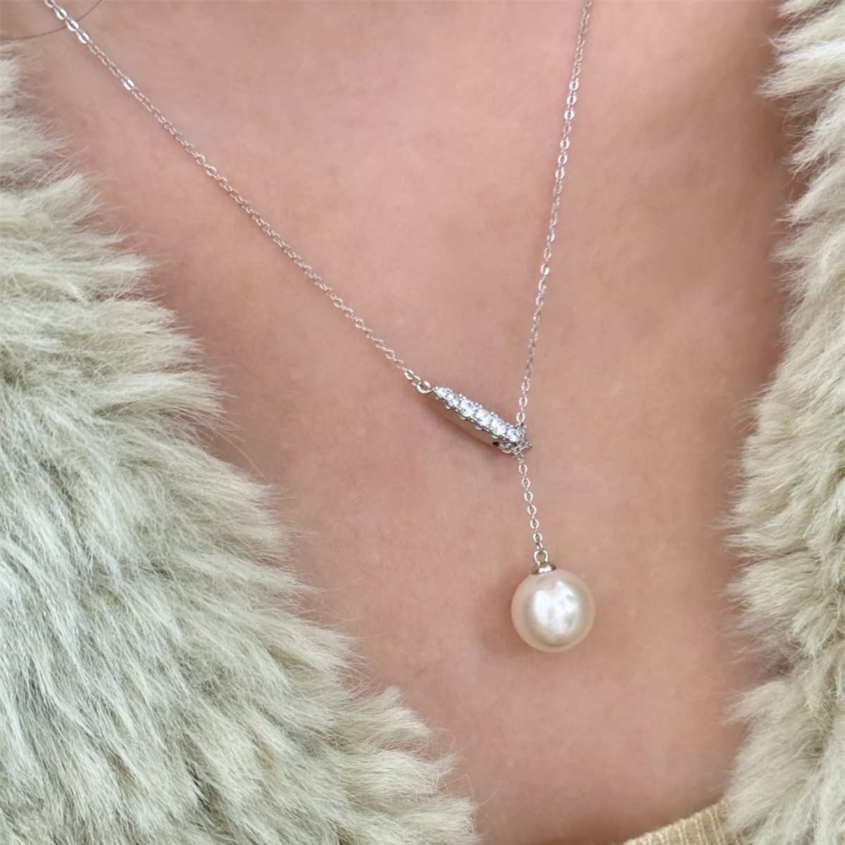 s925纯银施家珍珠眼睫毛项链女轻奢小众设计高级感百搭Y字母吊坠