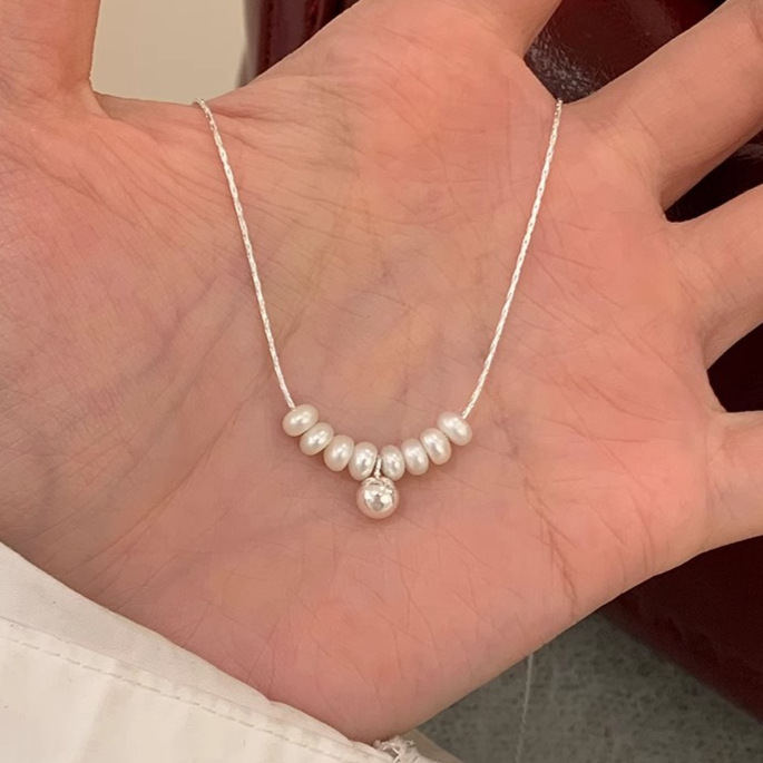 s925纯银天然淡水珍珠银珠项链女韩国潮流时尚小众设计感女锁骨链