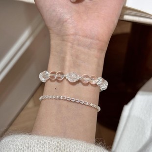 s925纯银天然白水晶手串雪花手链轻奢小众设计高级感女转运手链