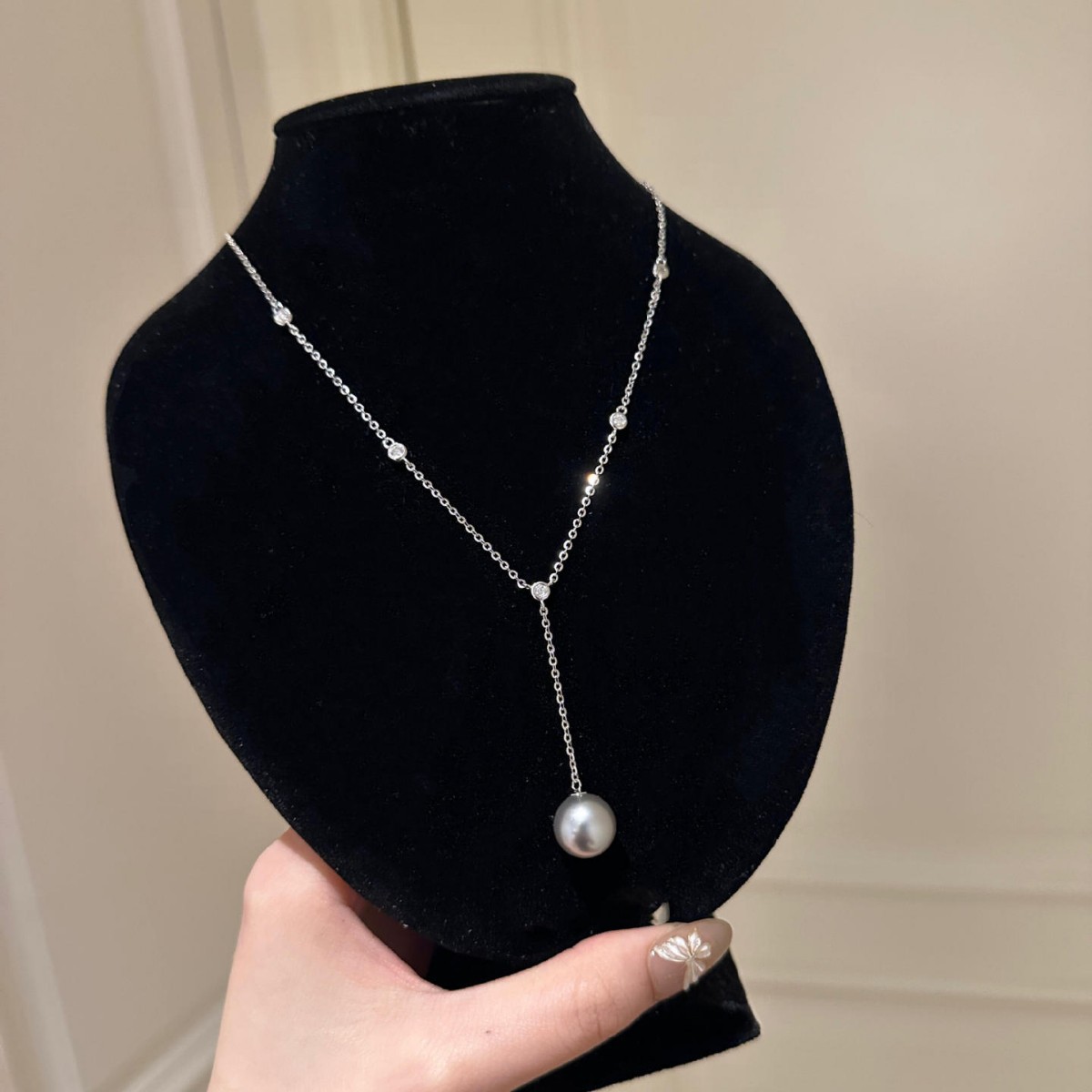 s925纯银真多麻色施家珍珠字母Y流苏项链女秋冬毛衣链高级感简约